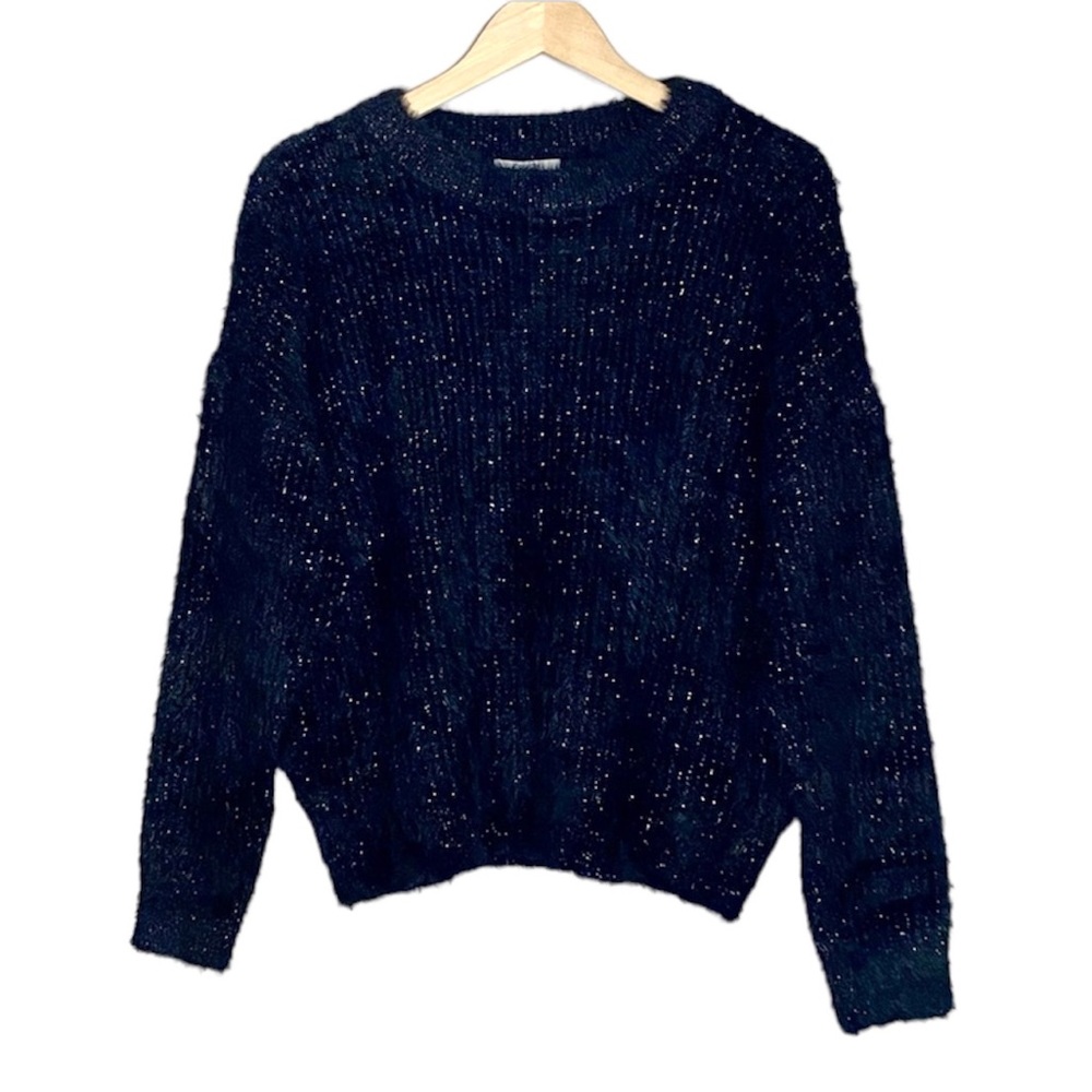 NEW FRNCH Paris Black Eyelash knit Metallic Sweater size M/L